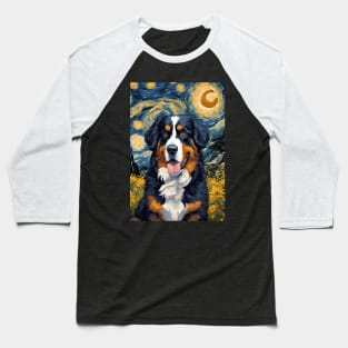 Bernese Mountain Dog Breed Painting in a Van Gogh Starry Night Art Style Baseball T-Shirt